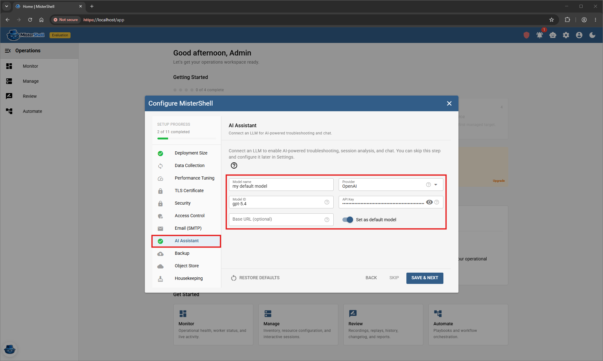 Registering an LLM under Settings → AI → Models