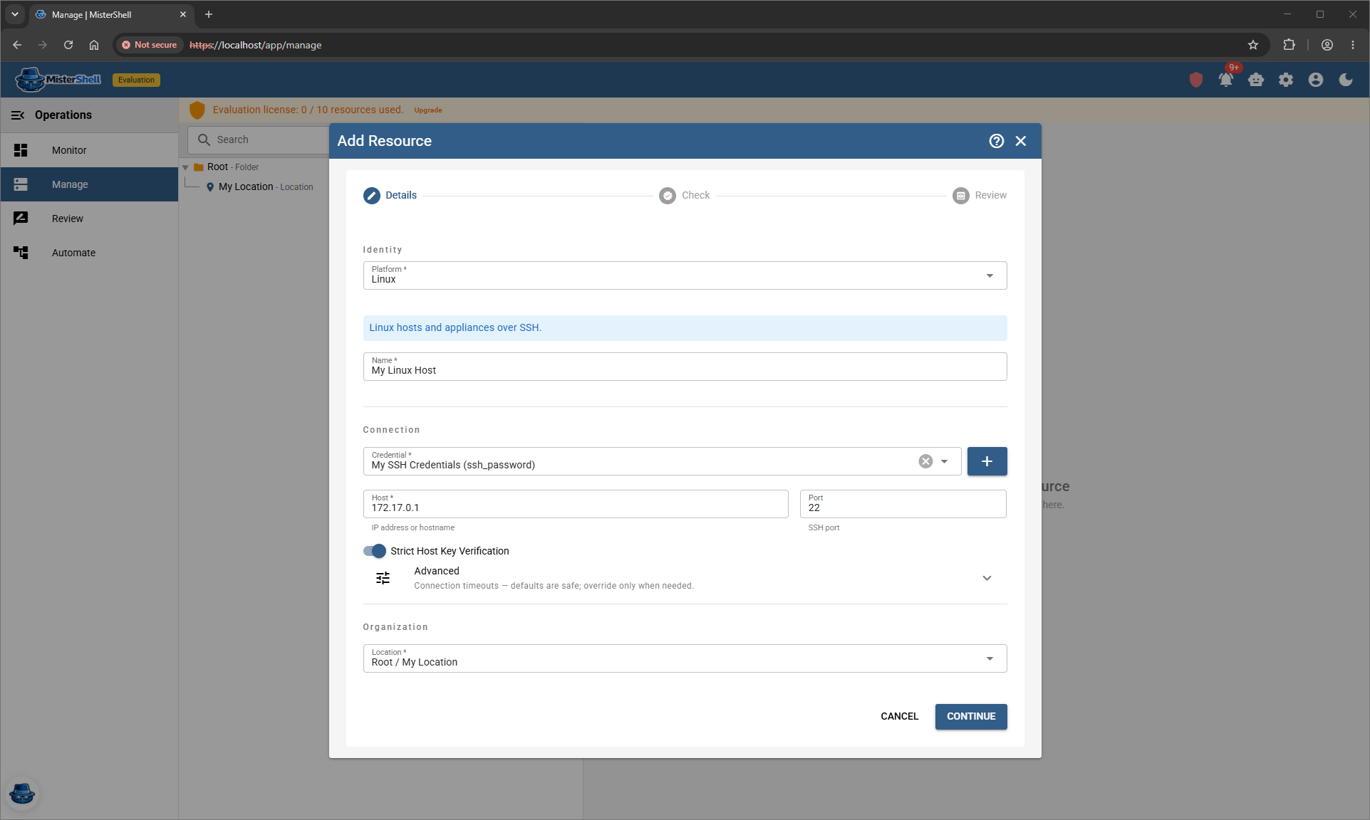 The guided Add Resource wizard